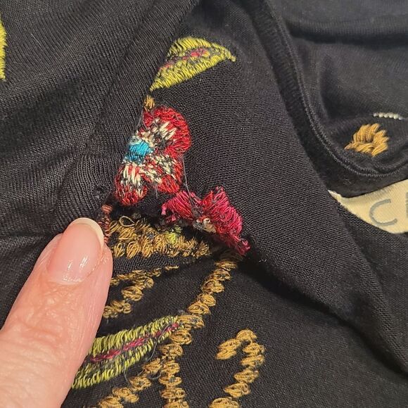 CAITE Anthropologie Black w/ Floral Embroidered Tunic Top, Ruffled Hemline | M - Picture 8 of 8